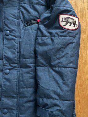 NWOT L.L. Bean Charcoal Puffer Jacket With Red Zippers Sherpa Lined Size L 6X/7